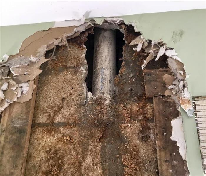 Pipe behind a water damaged wall in a Delray Beach, FL home